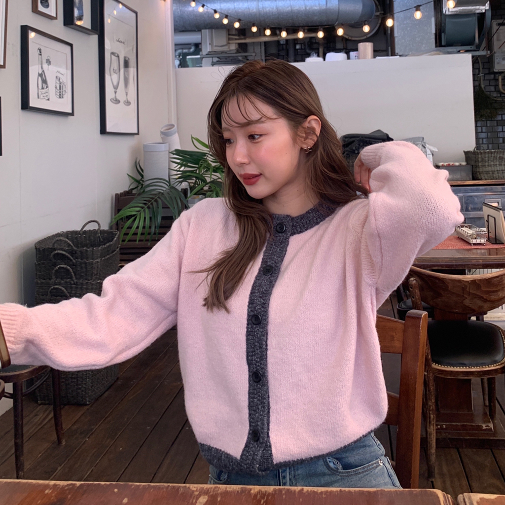 バイカラーラウンドカーディガン