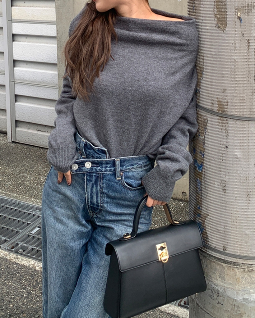 シンプルオフショルダー長袖ニット | ファッション通販サイト NUGU