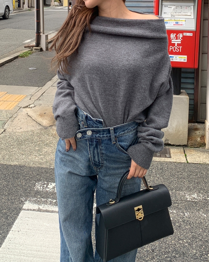 しまページ⭐︎ シンプルオフショルダー長袖ニット | ファッション通販サイト NUGU