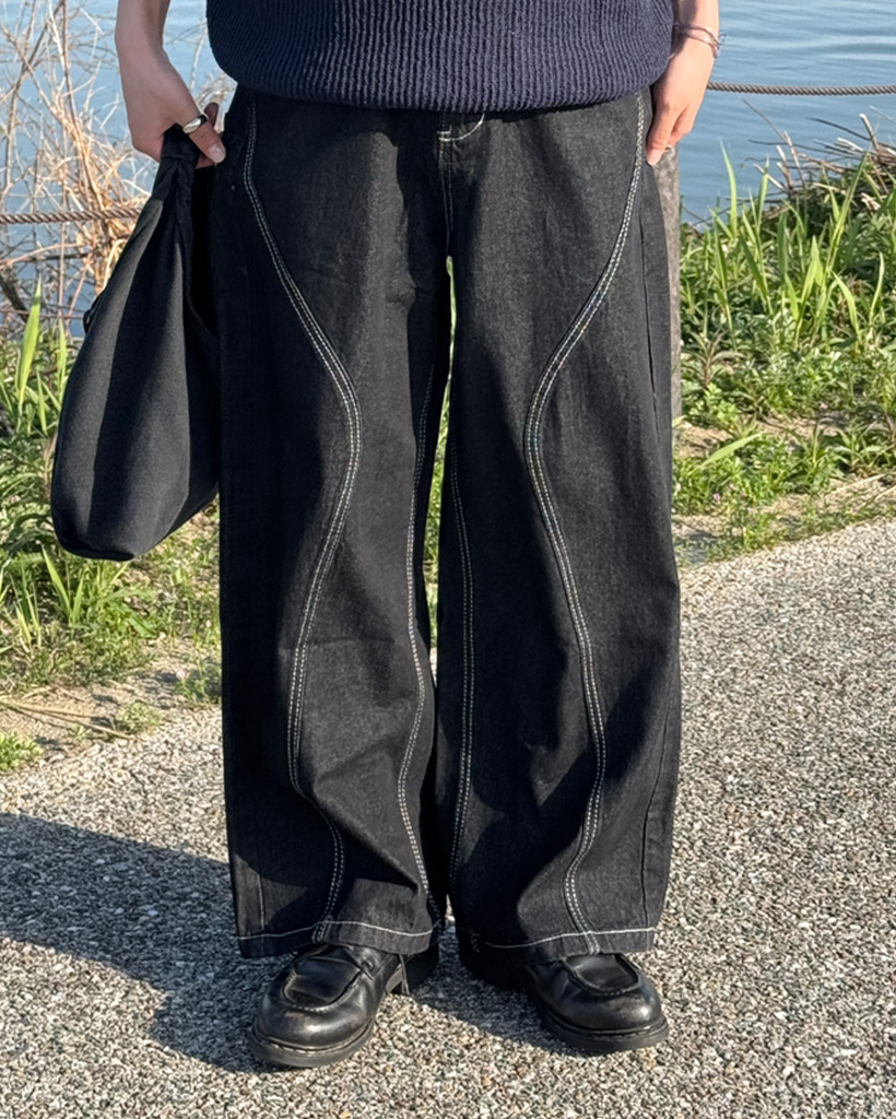 ユニセックス）ステッチラインデニムパンツ | ファッション通販