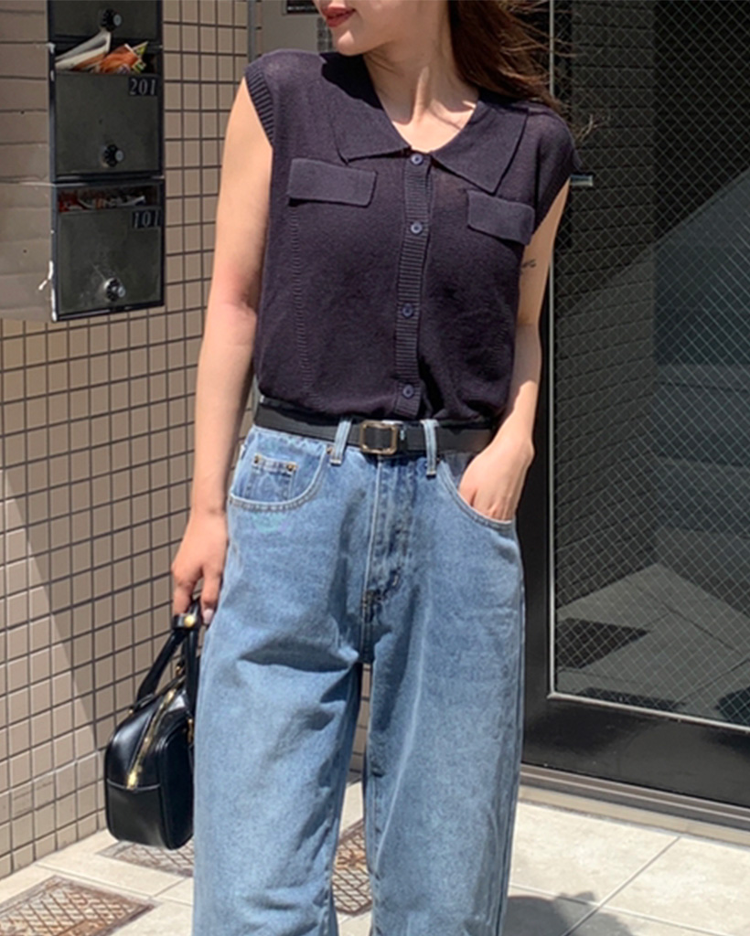 カラーボタンノースリーブカーディガン