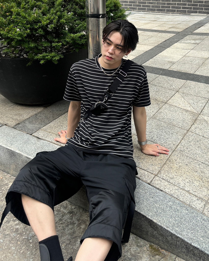 送料無料 ストリート オーバーサイズ 肩落ち 6872 ストライプオーバーサイズ半袖Tシャツ | ファッション通販サイト