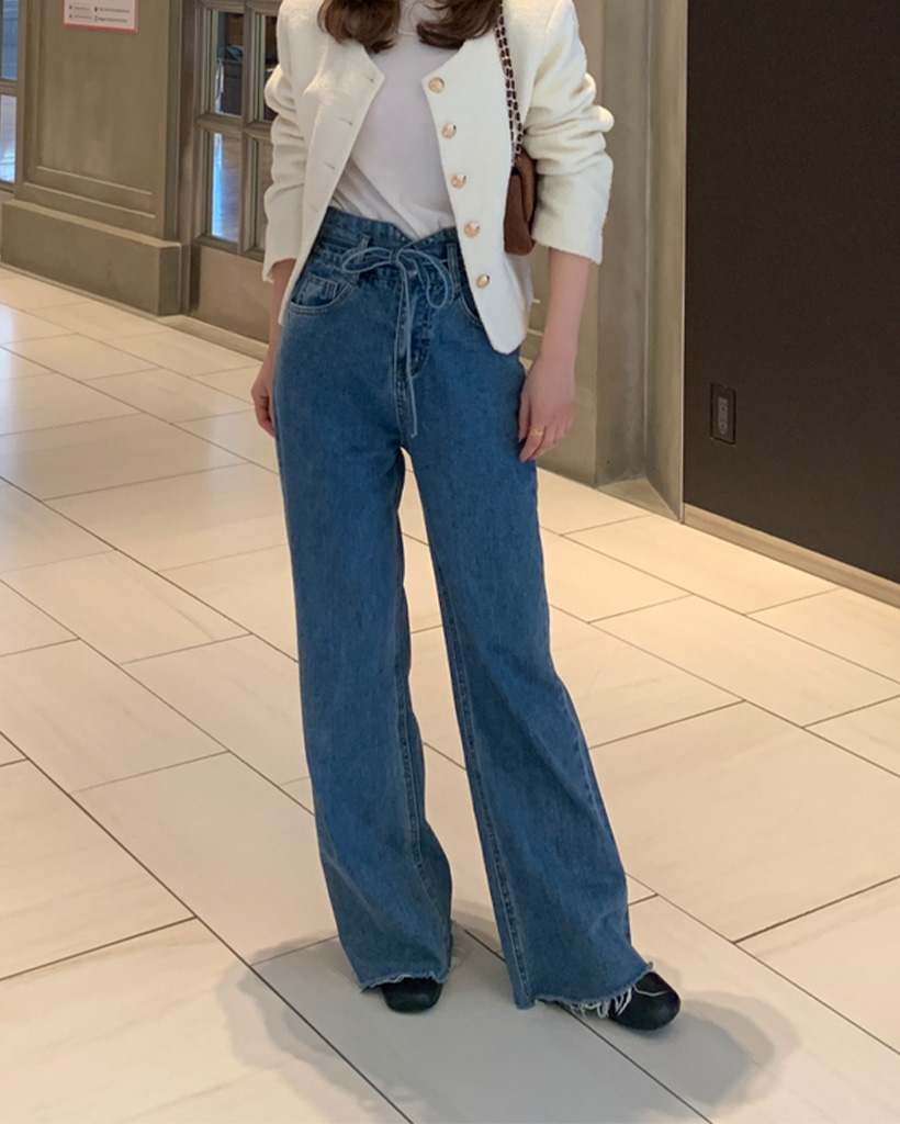 ストラップハイウエストデニムパンツ