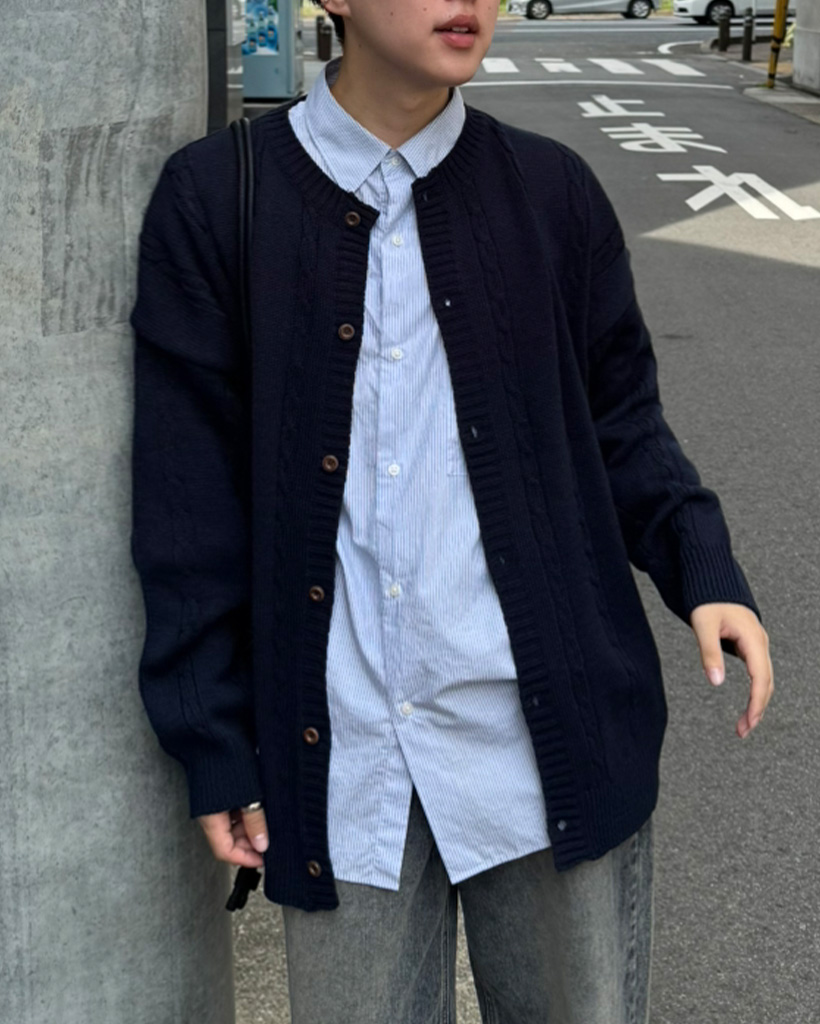 O wau no 黒 ケープカーディガン Venus 綿カーディガン7G〈ケーブル編/ライン入り〉 | 【公式通販