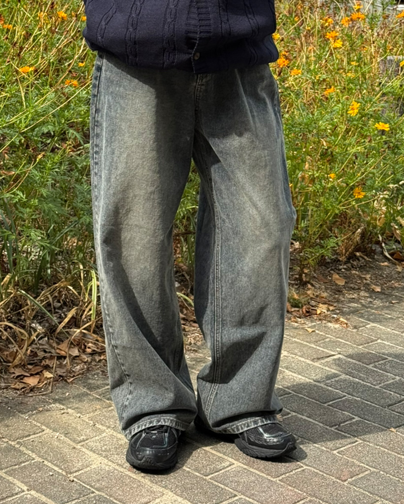 （ユニセックス）ウォッシングワイドデニムパンツ