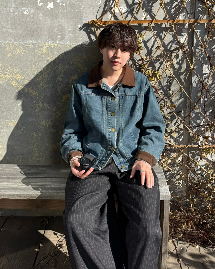 （ユニセックス）コーデュロイカラーネックデニムジャケット