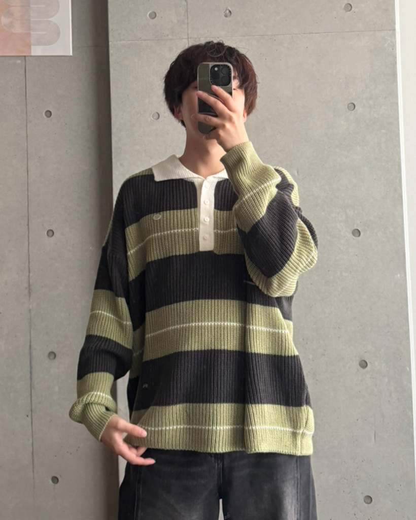 （ユニセックス）ボーダーバイカラーニット