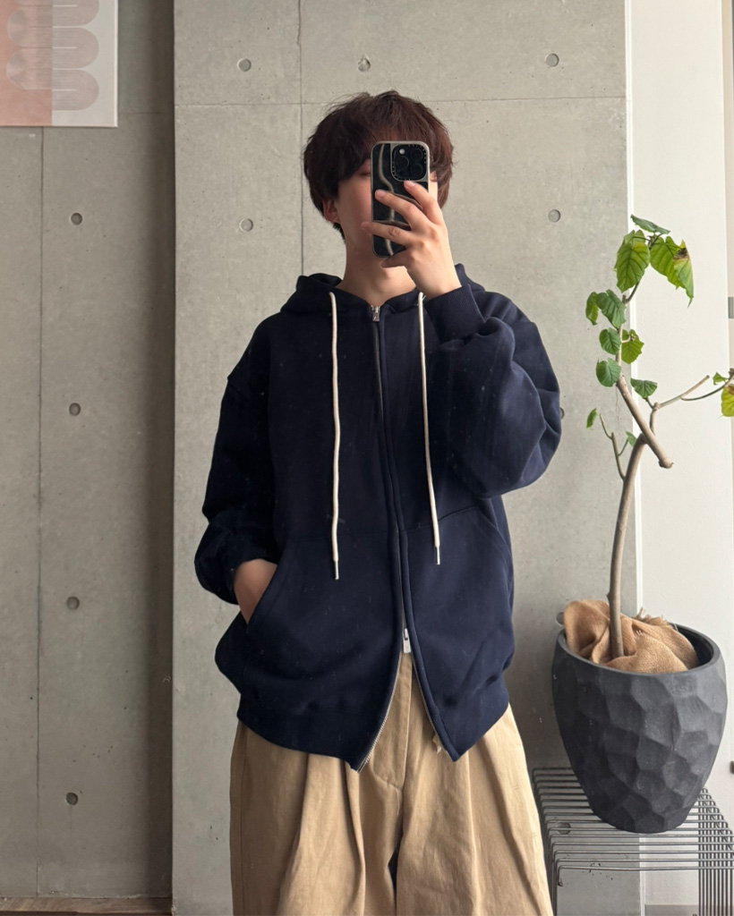 (ユニセックス) 2WAYルーズフィットストリング付きフードパーカ