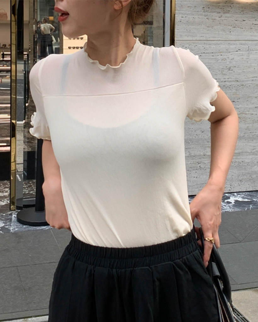 Y's ホワイトドットパターン 半袖Tシャツ　シースルー Y's ホワイトドットパターン 半袖Tシャツ シースルー シースルー