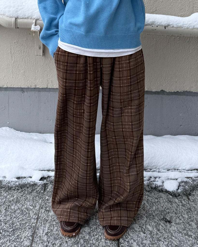 ウエストゴムチェックワイドパンツ