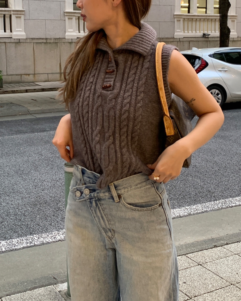 ケーブルカラーニットベスト | ファッション通販サイト NUGU