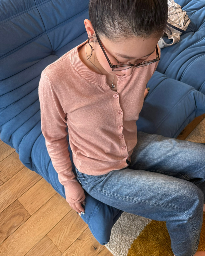 ワイドリブボタンポイントカーディガン