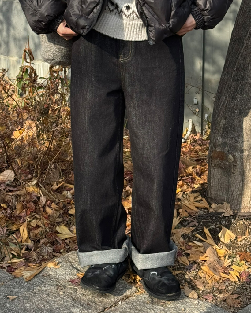 （ユニセックス）ストレートワイドローデニムパンツ