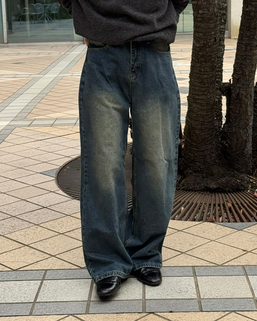 （ユニセックス）ヴィンテージウォッシングデニムパンツ