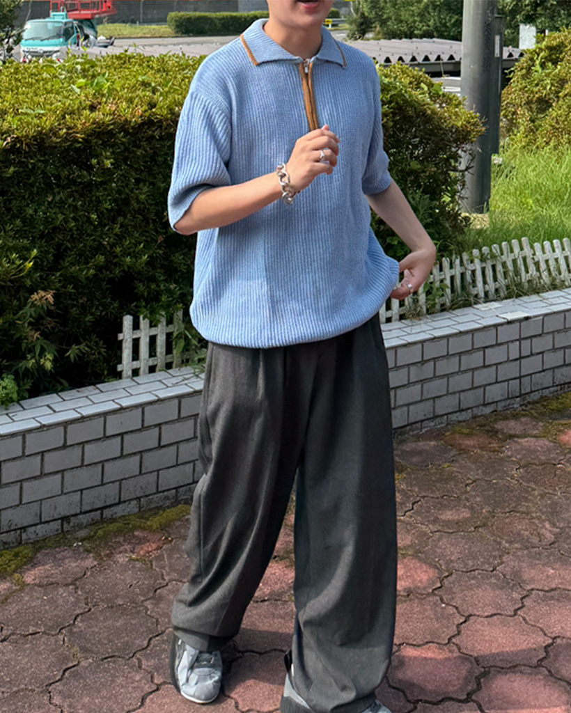 バイカラーハーフジップ半袖ニット | ファッション通販サイト NUGU