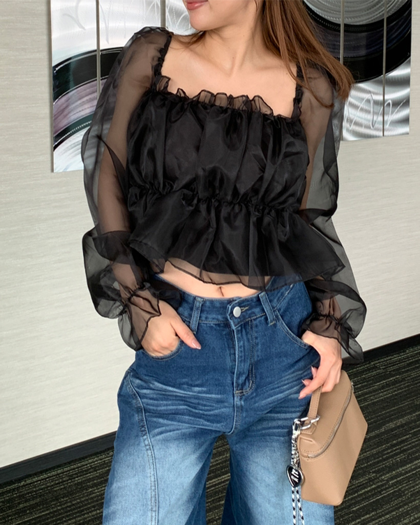 オーガンザシフォンシャーリングブラウス