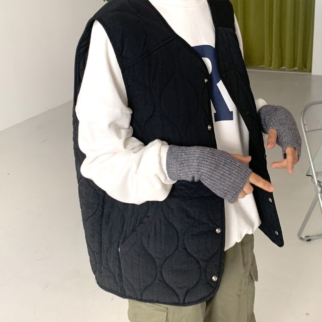 ブラック キルティングダウンベスト MENS】QUILTING DOWN VEST キルティング ダウンベスト