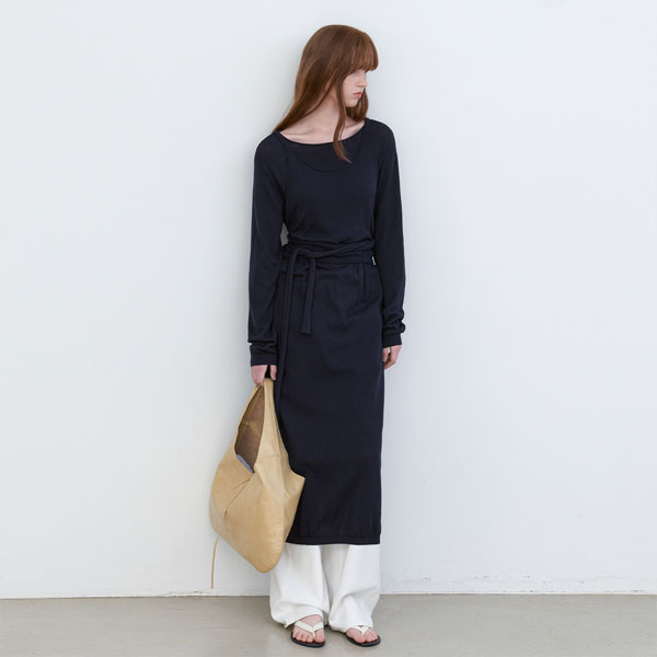 (OP-6316)STRAP LAYERD VEST & KNIT DRESS SET