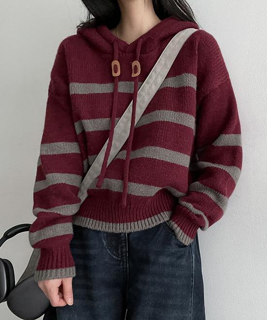 ボーダーニットフードパーカー | ファッション通販サイト NUGU