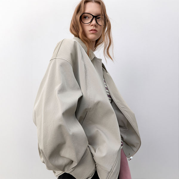 (Z-JP-586)OVERFIT GLOSSY SNAP BUTTON BLOUSON