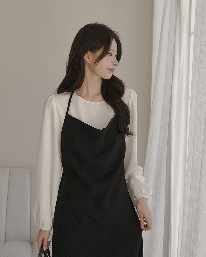 ストラップビスチェ＆バックゴムロングスカートツーピースセット