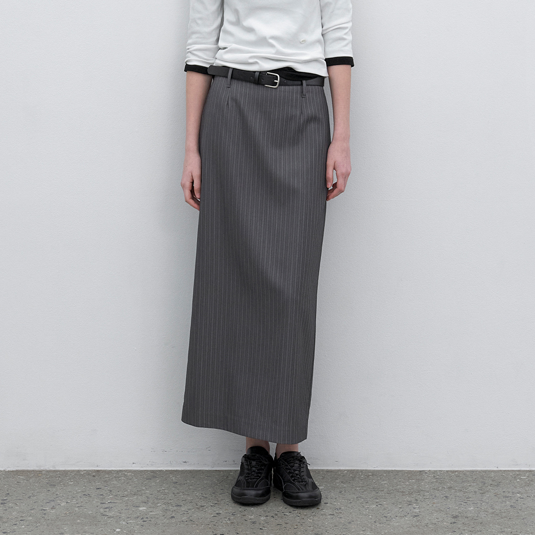 (SK-5090)BELTED STRIPE LONG SKIRT S