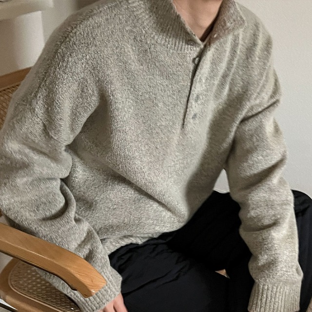 NUGU ニット ハーフボタン トップス nugu ORIGINAL) ハーフボタンケーブルウールニット | ファッション