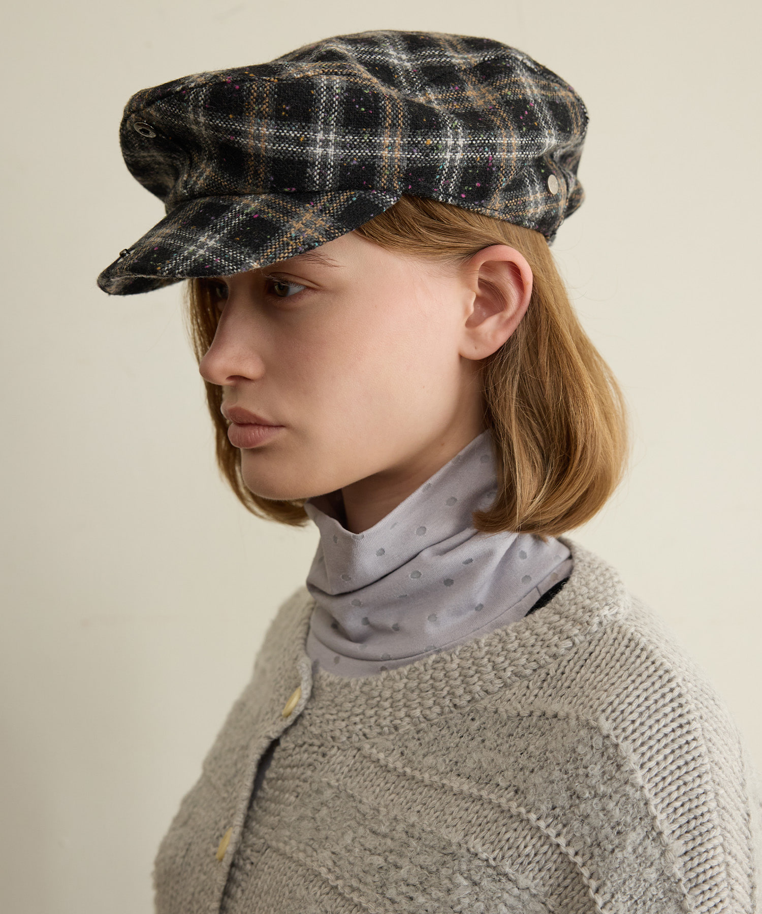 CHECK HUNTING CAP, BLACK