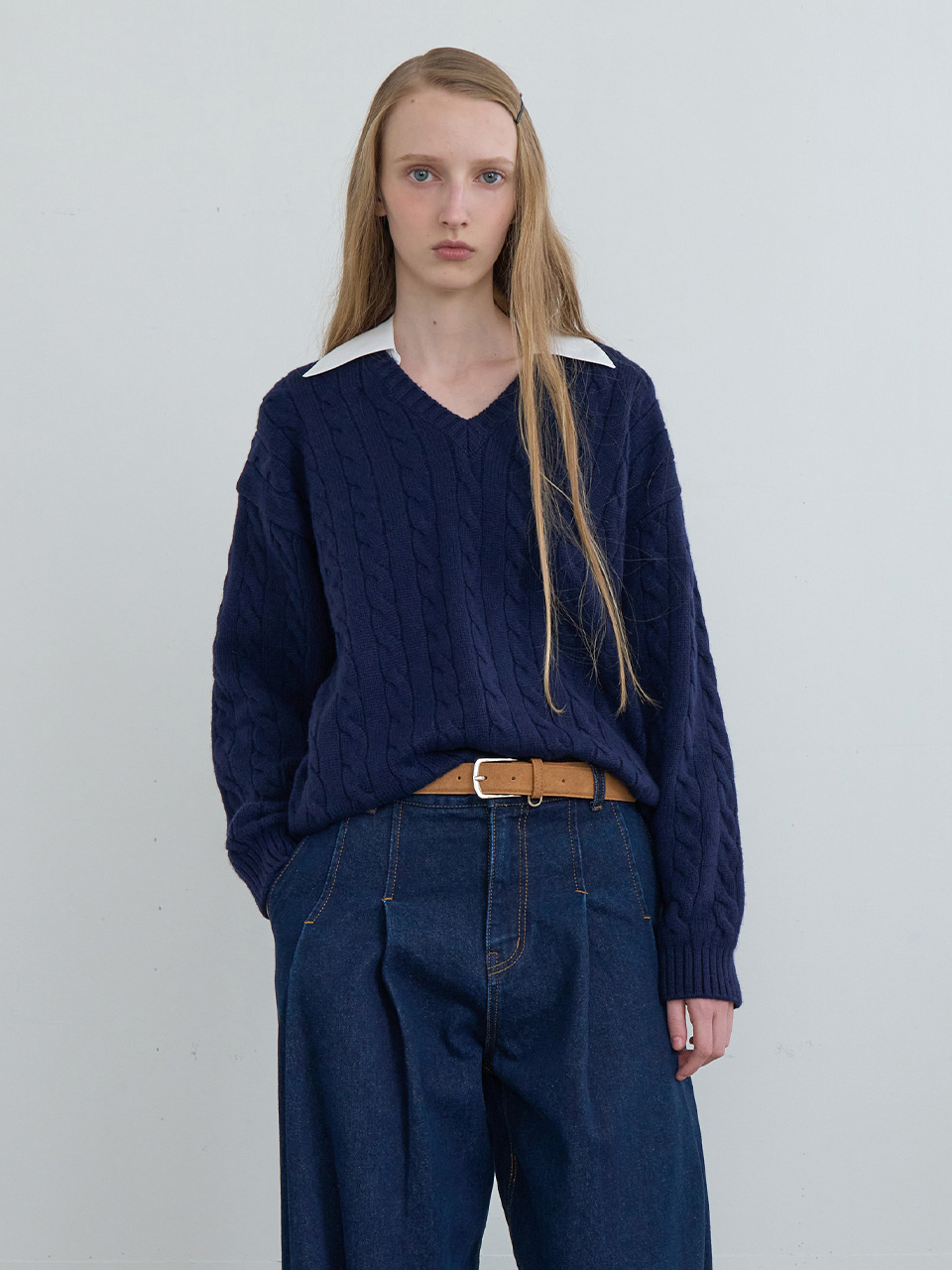 Hazel Alpaca V-Neck Knit - Navy | ファッション通販サイト NUGU