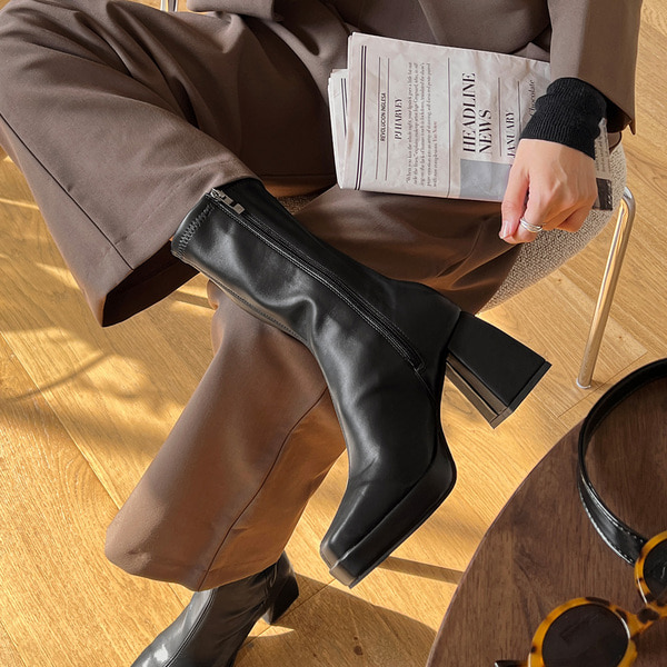 スクエアトゥスパンミドルブーツ(8cm) | ファッション通販サイト