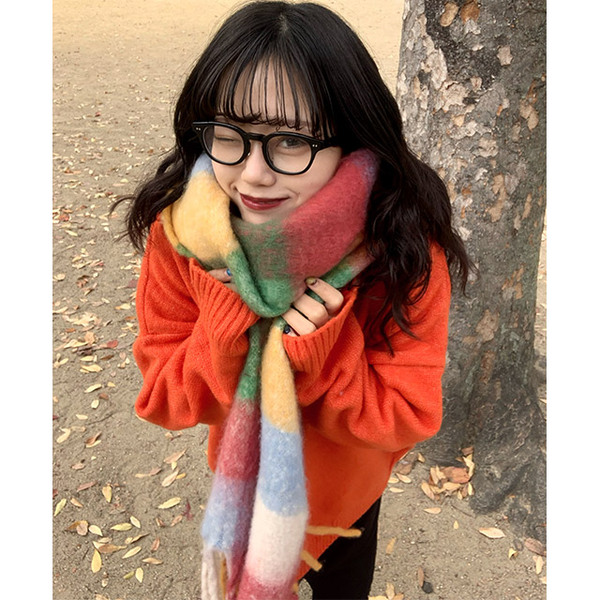 マルチカラーマフラー 2025秋冬新作 コストのかかる先染めの多色の糸で編んだおしゃれな