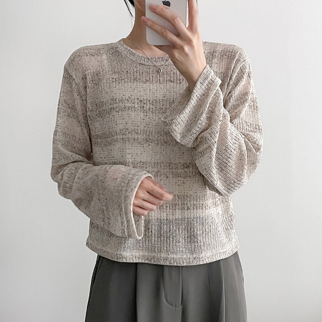 LineMixシースルーニット長袖Tシャツ