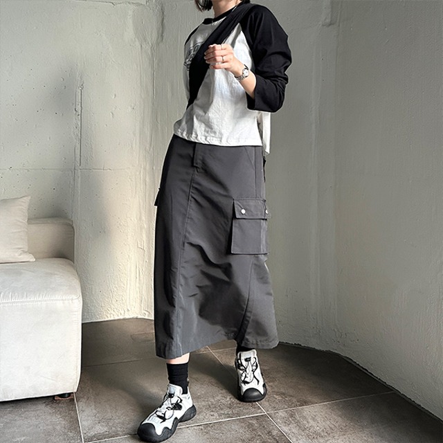 【新品】 カーゴ ロングスカート グレー 韓国 カーゴAラインカーゴロングスカート | ファッション通販サイト NUGU
