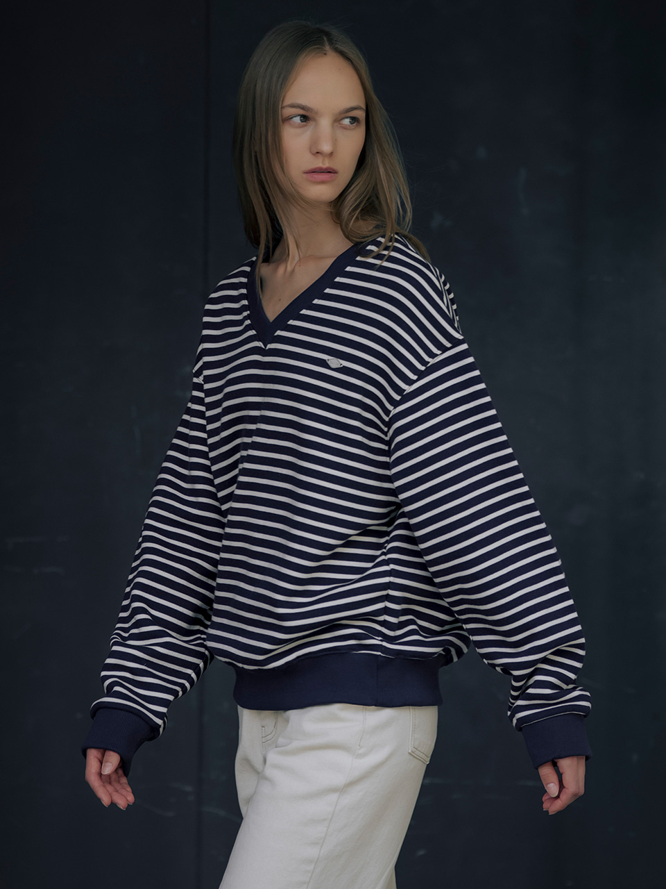 Stripe V-neck fluff MTM TIWT01LT13_Navy