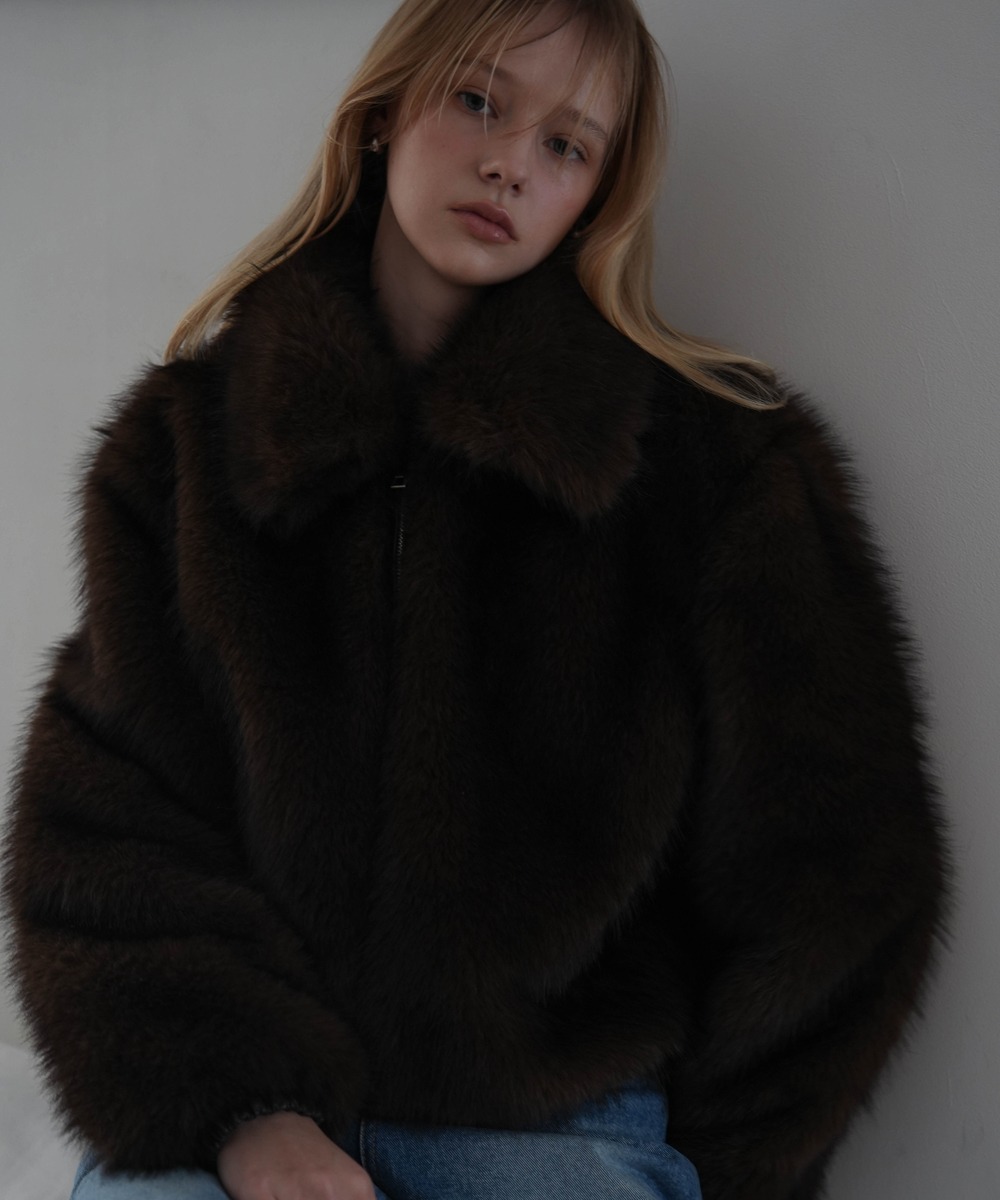 Collar Fur Jacket [Brown]