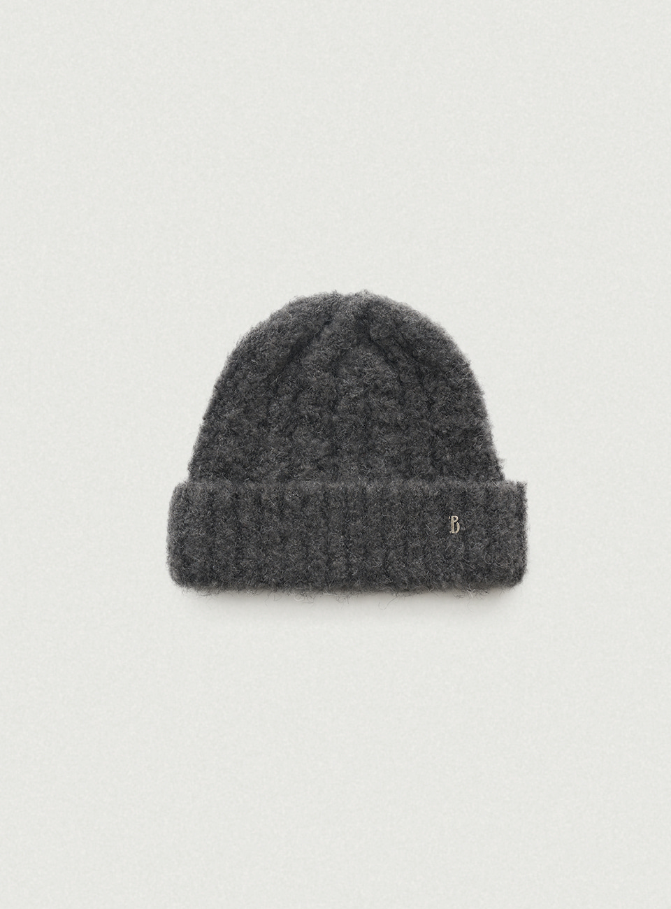 Bouclé Cable Knit Beanie_Charcoal