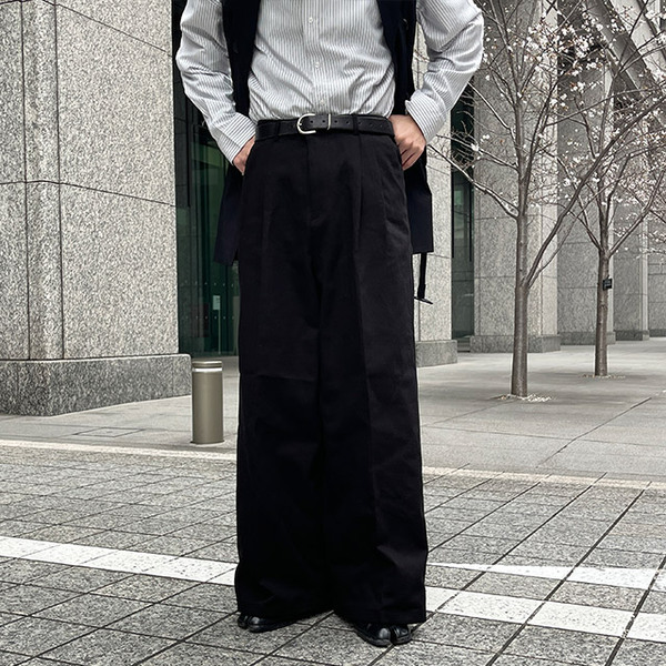 黒のコットン混合ワイドパンツ コットンワイドパンツ | ファッション通販サイト NUGU