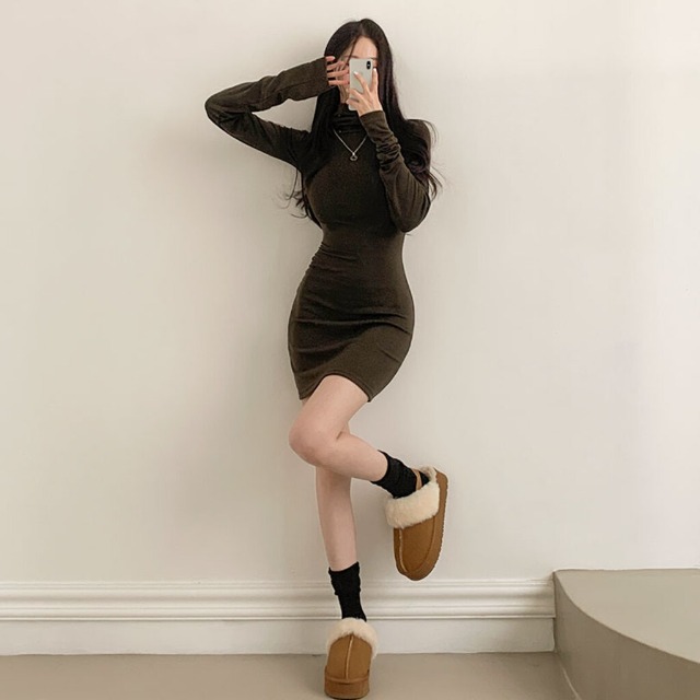 3color] 裏起毛無地タートルワンピース | ファッション通販サイト NUGU