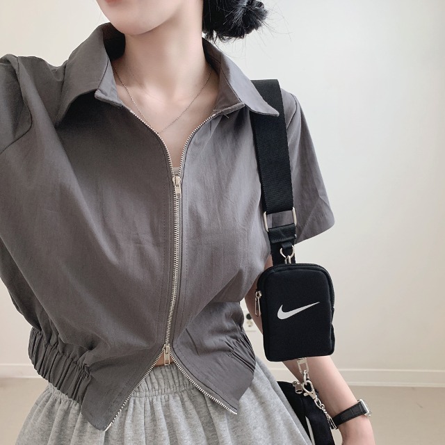 2WAYカラークロップドジップアップ半袖ジャケット | ファッション通販