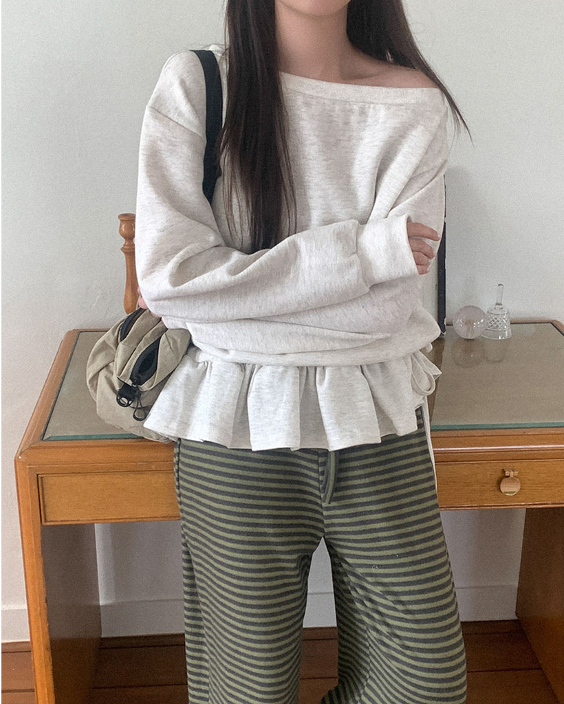 (3color)起毛フリルオフショルダースウェットシャツ