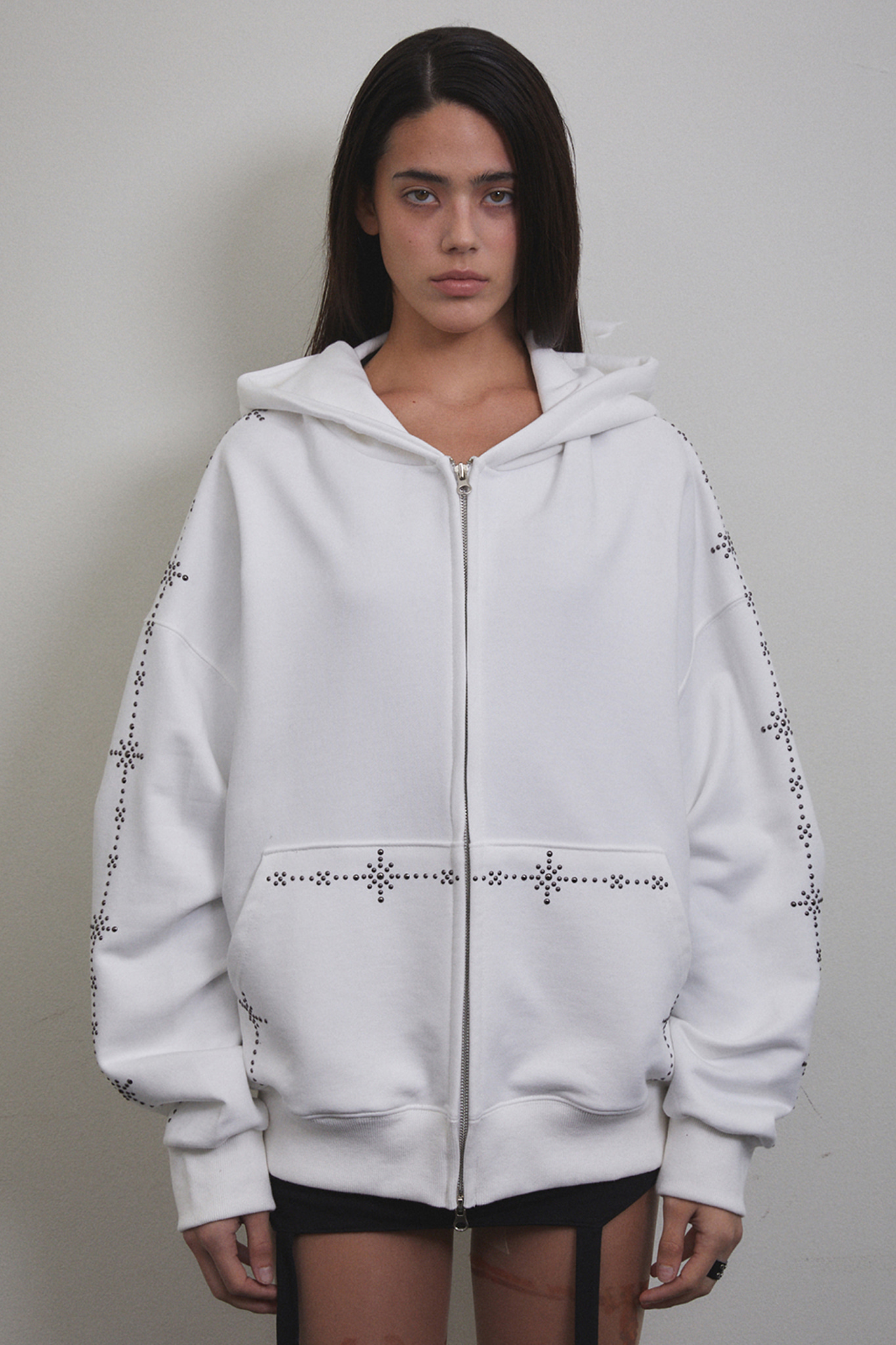 Stud Line Hood Zip-up (IVORY)
