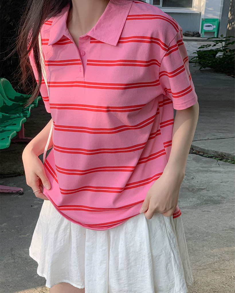 original/S-M]ストライプ半袖ポロシャツ | ファッション通販