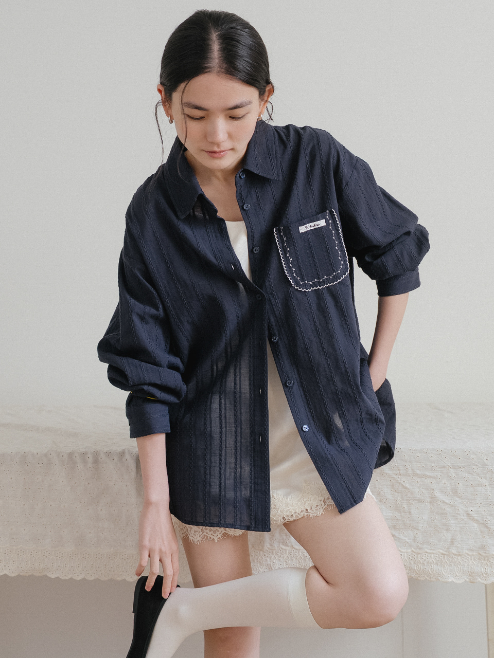 Pocket stitch point shirt [TISU05SH02]_Navy