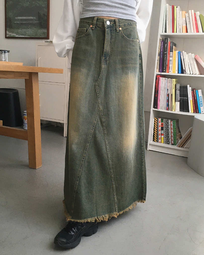 ウォッシュダメージマキシデニムロングスカート