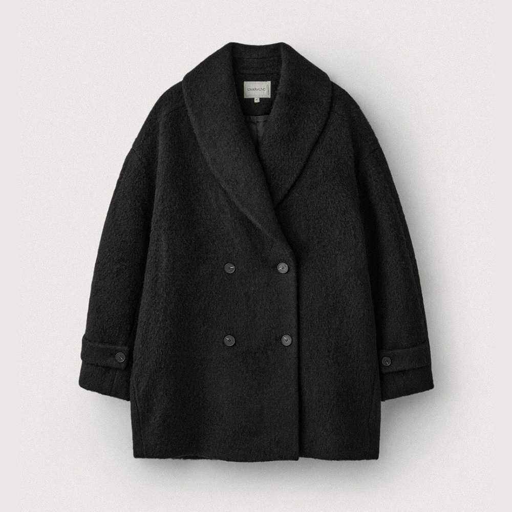 Wool Alpaca Shawl Collar Half Coat_Black