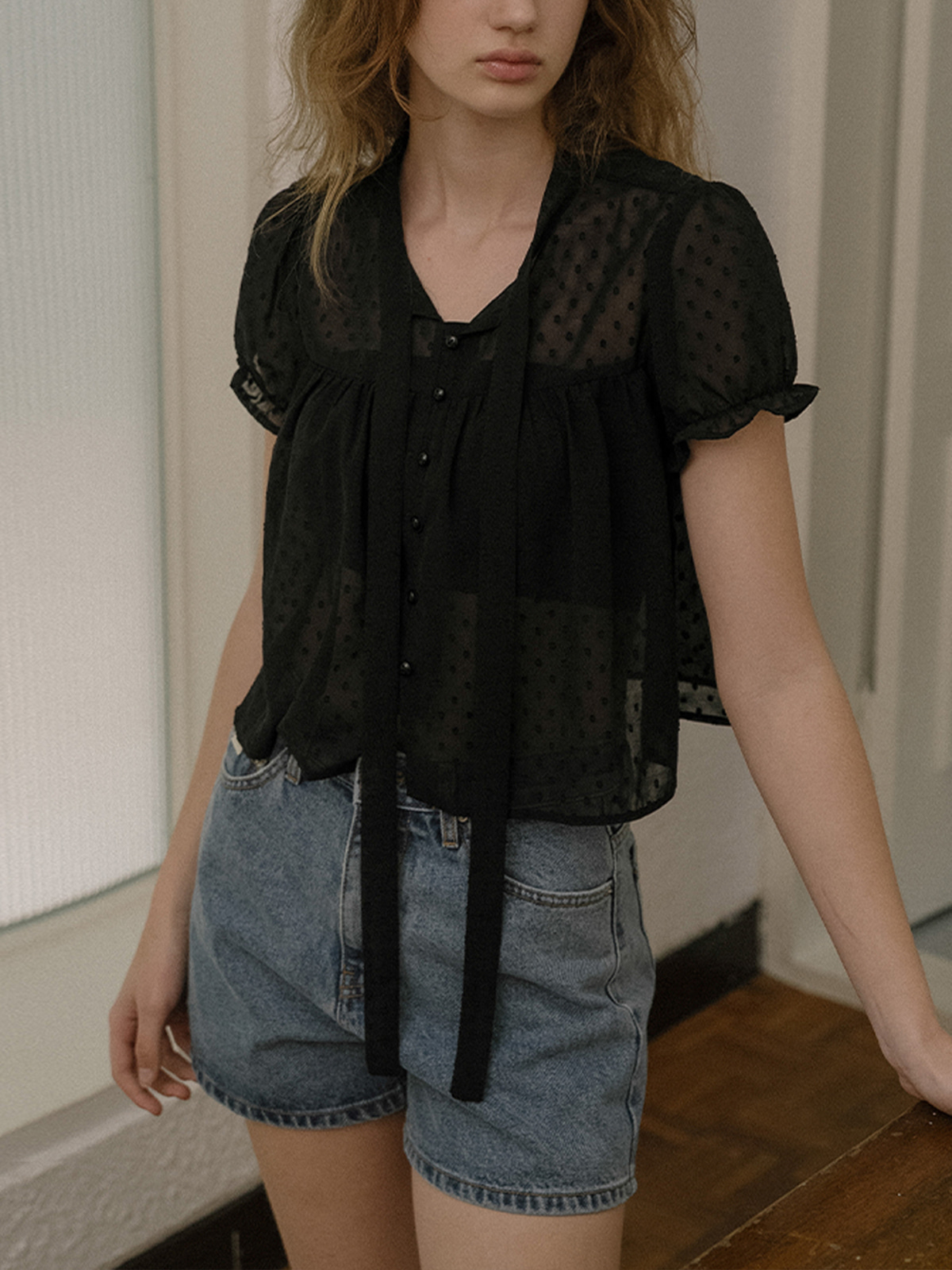 Dot ribbon blouse FRSU01BL03_Black