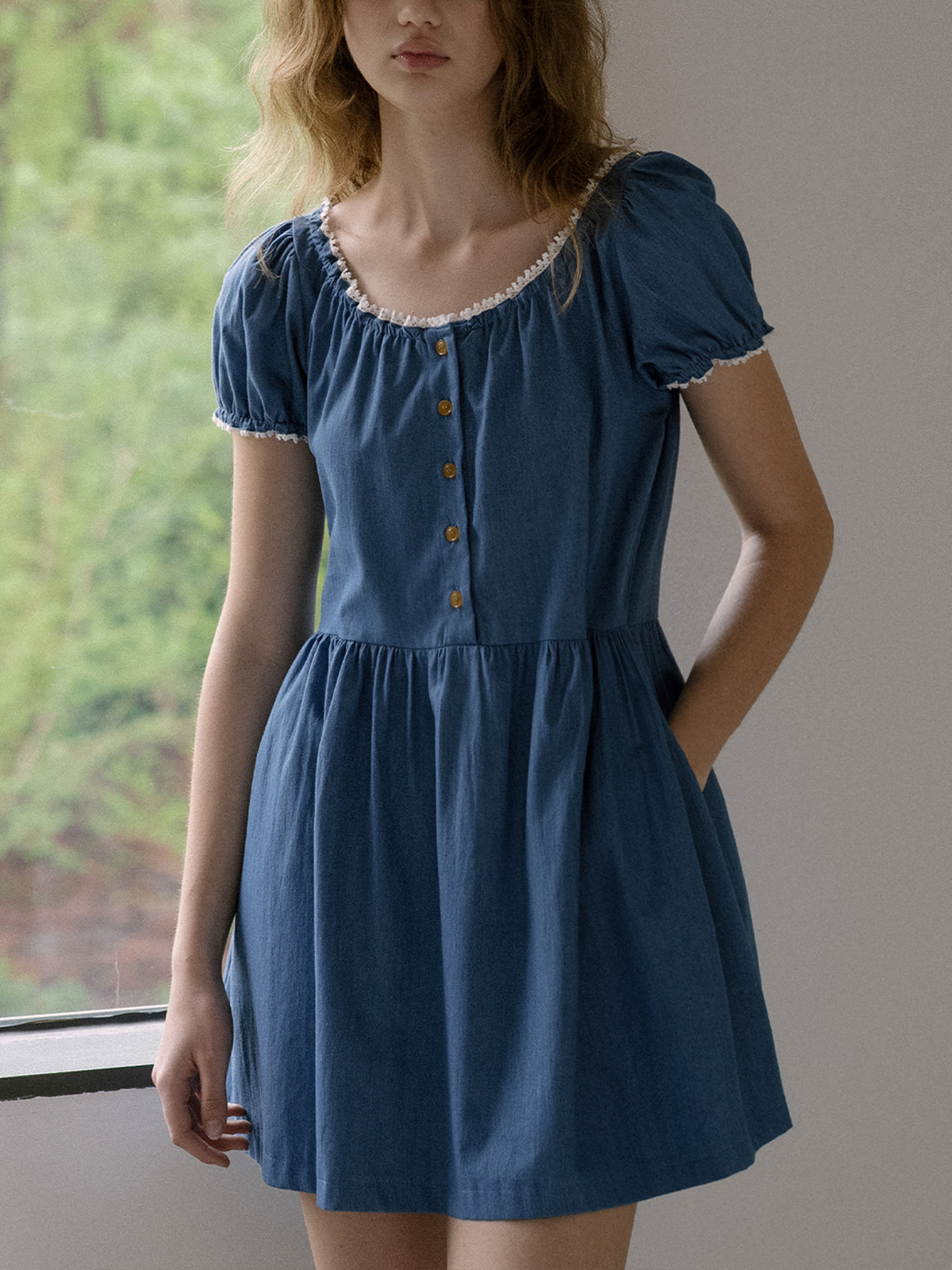 Lace puff dress FRSU01OP06_Denim