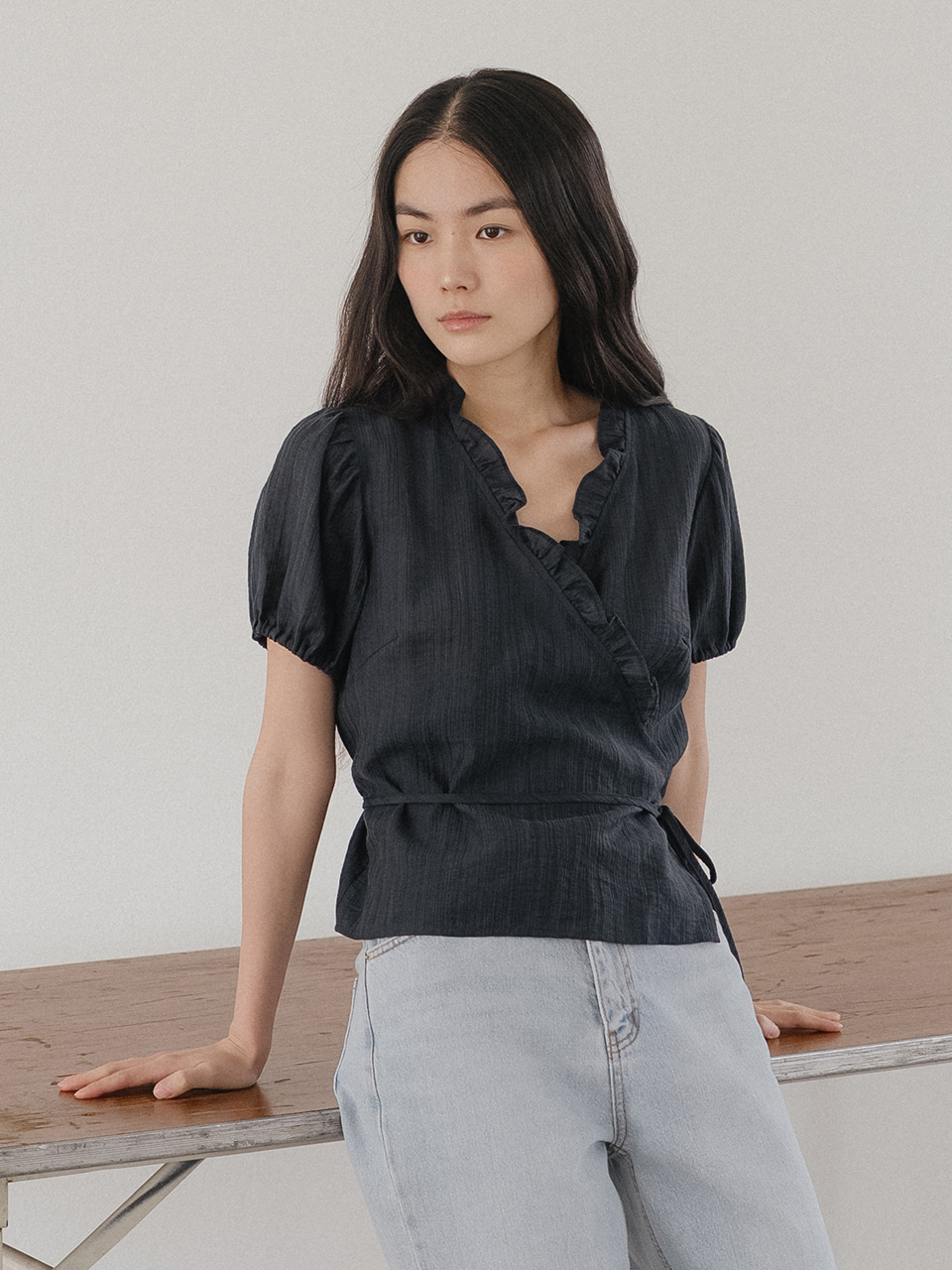 Frill wrap blouse [TISU05BL07]_Navy