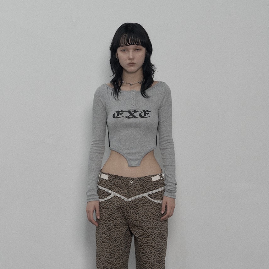BOATNECK BUTTON TOP / MELANGE GREY