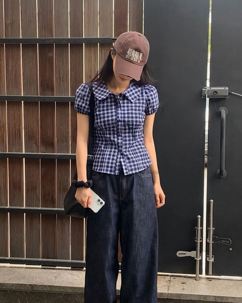 yori ギンガムチェックブラウス 36